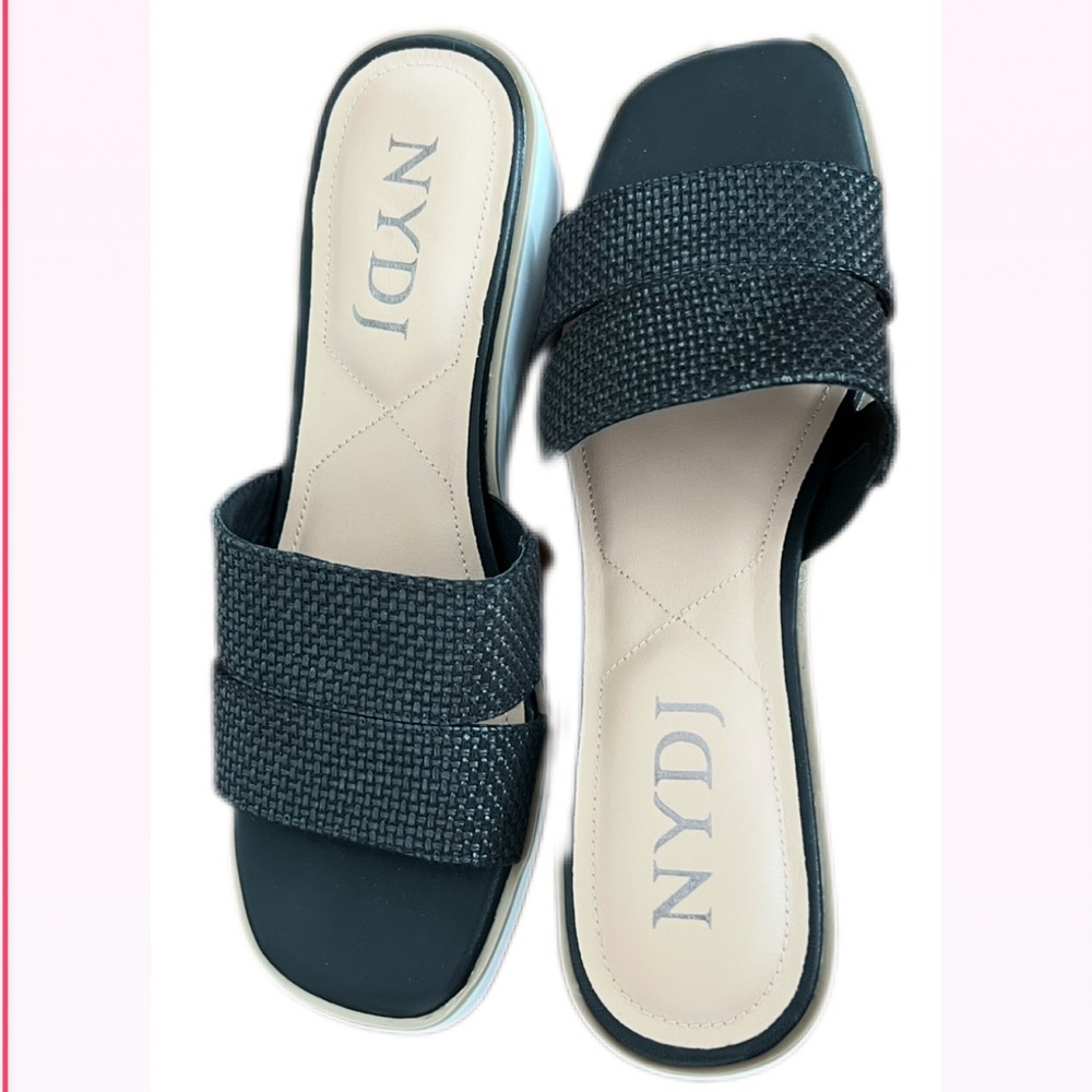 New NYDJ Raizy Black Wedge Slide Sandals - Size 8.5